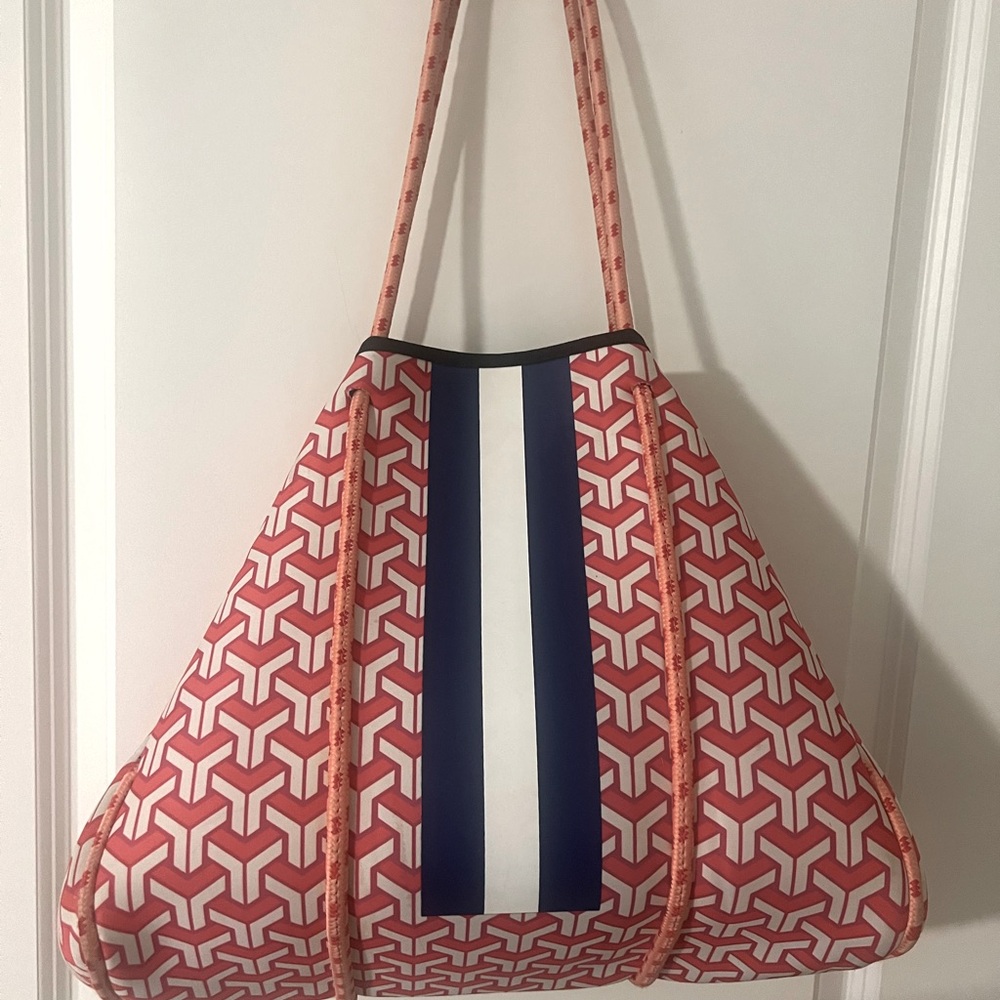Parker and Hyde Neoprene Tote Red White Geo Print